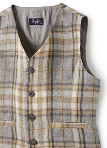 Waistcoat in Madras-Patterned Linen | Dark Beige