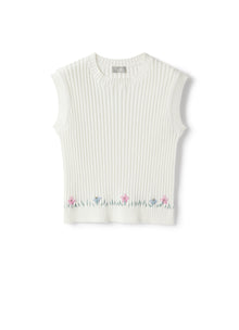 Waistcoat in Embroidered Organic Cotton | White/Rosehip Pink