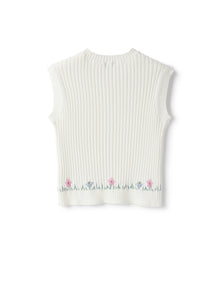 Waistcoat in Embroidered Organic Cotton | White/Rosehip Pink
