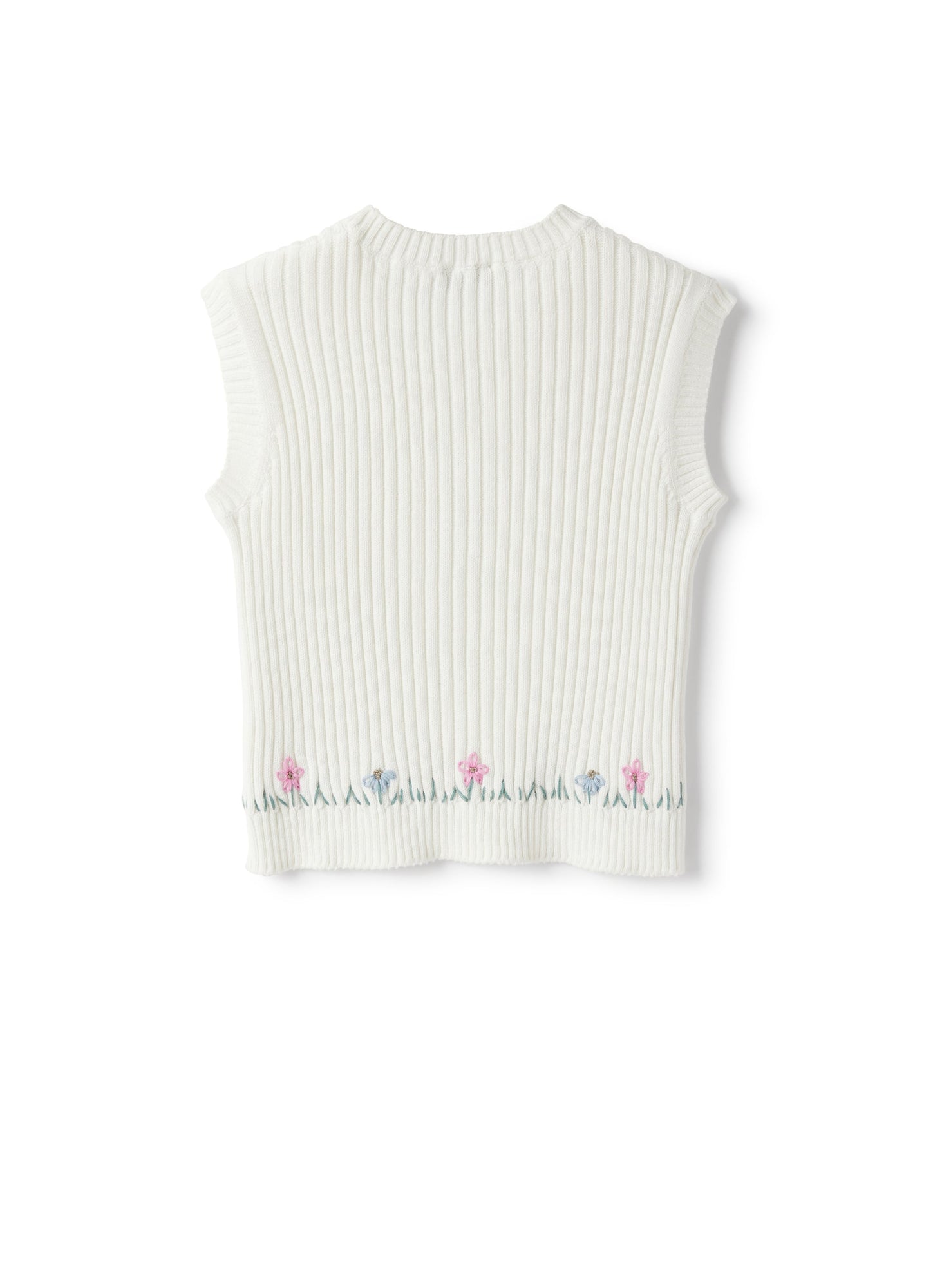 Waistcoat in Embroidered Organic Cotton | White/Rosehip Pink