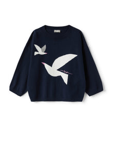 Top in Organic Cotton with Seagulls | Blue/Rosa Canina