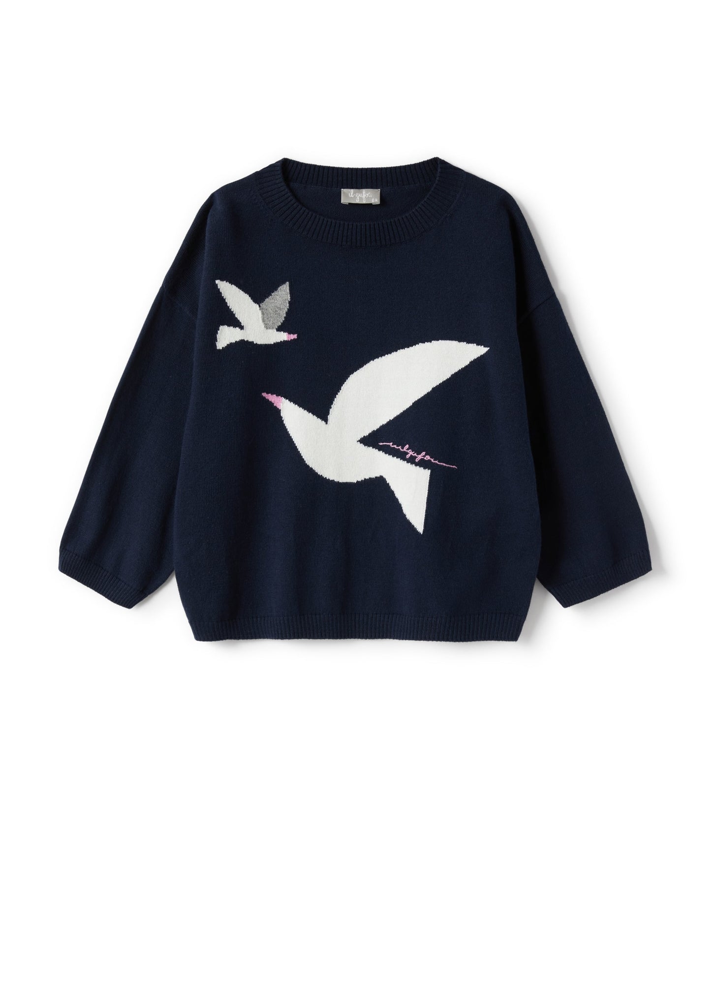 Top in Organic Cotton with Seagulls | Blue/Rosa Canina