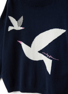 Top in Organic Cotton with Seagulls | Blue/Rosa Canina
