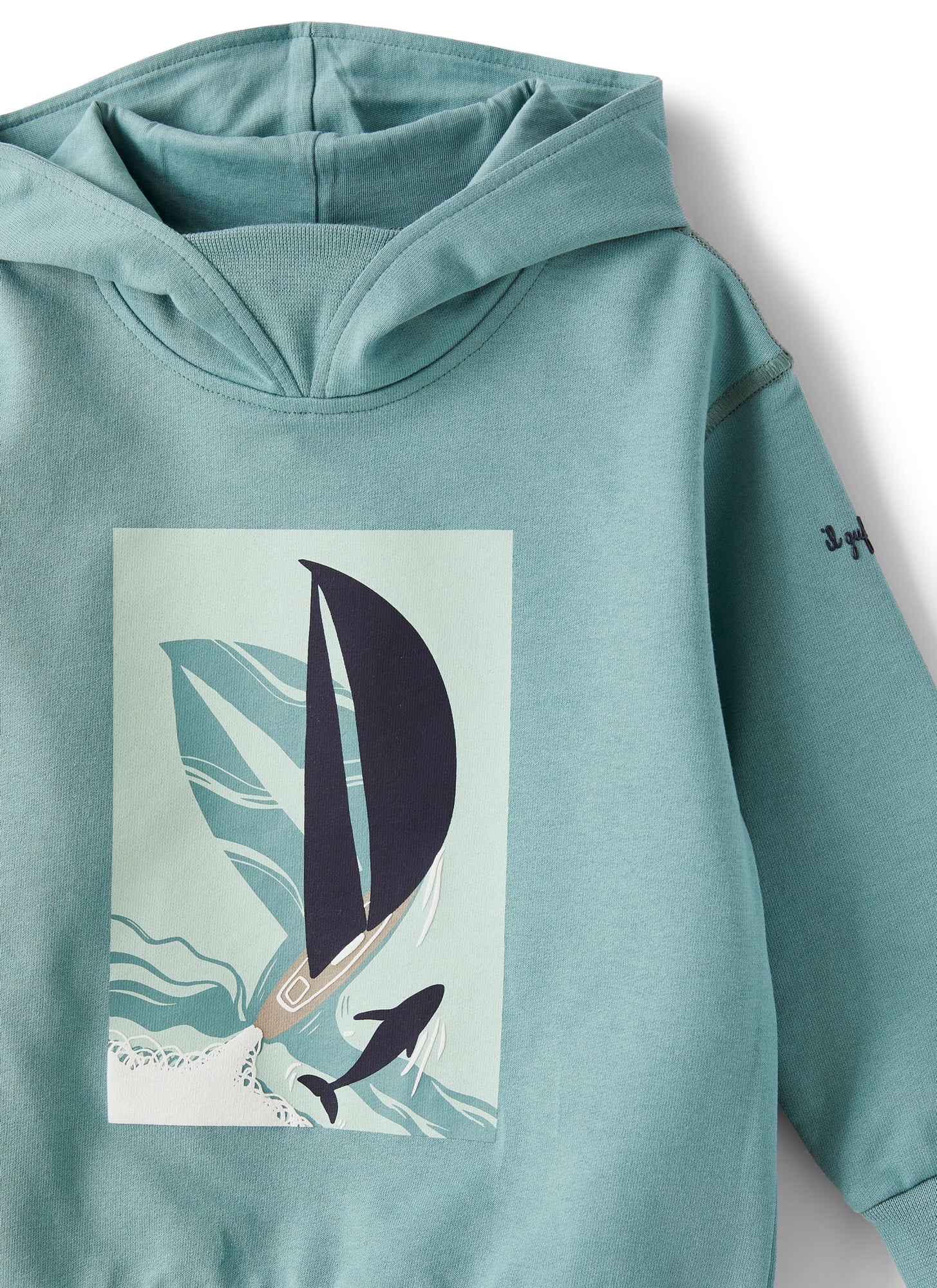Hooded Sweatshirt with Sailboat Print | Salvia/Salvia