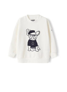 Sweatshirt with French Bulldog Embroidery | Milk/Blue