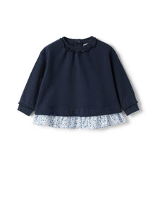 Baby Girls’ Sweatshirt with Flounce in Floral Voile | Blue/Light Blue