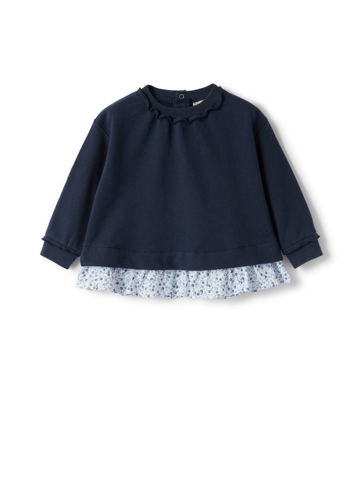Baby Girls’ Sweatshirt with Flounce in Floral Voile | Blue/Light Blue