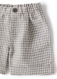 Bermuda Shorts in Chequered Linen | Stone Grey Check