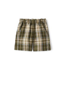 Bermuda Shorts in Madras-Patterned Linen | Olive Green