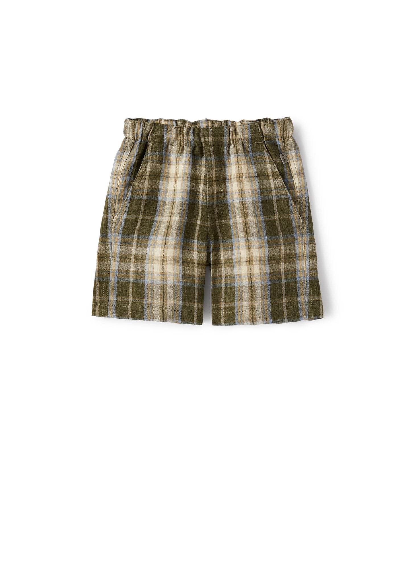 Bermuda Shorts in Madras-Patterned Linen | Olive Green