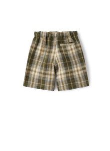 Bermuda Shorts in Madras-Patterned Linen | Olive Green