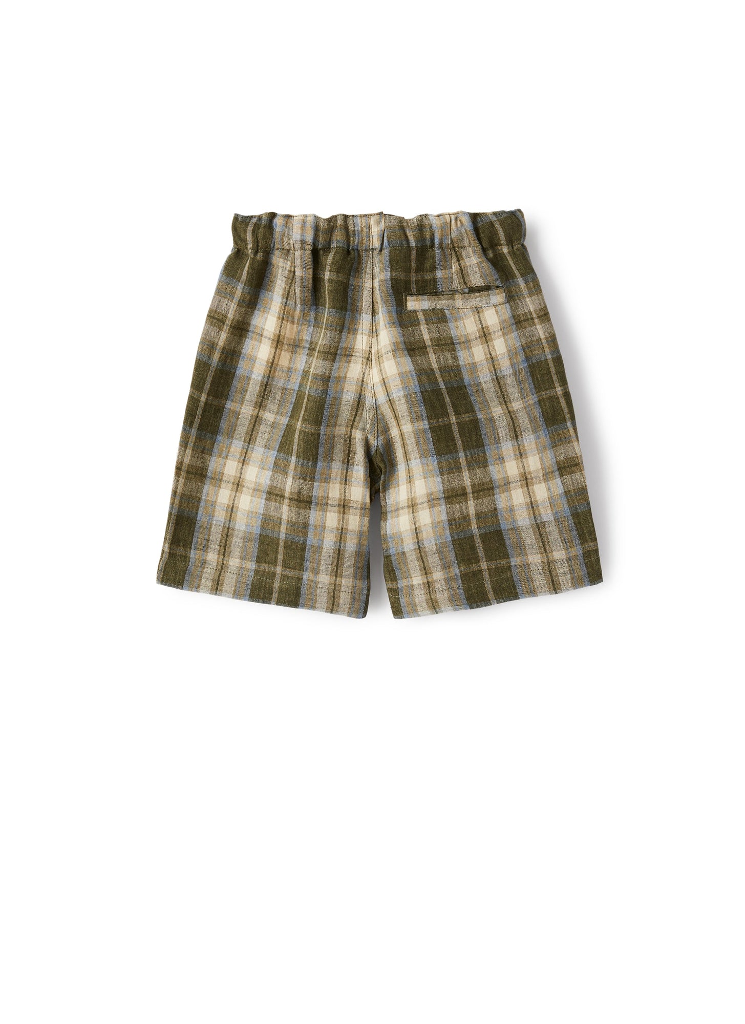 Bermuda Shorts in Madras-Patterned Linen | Olive Green