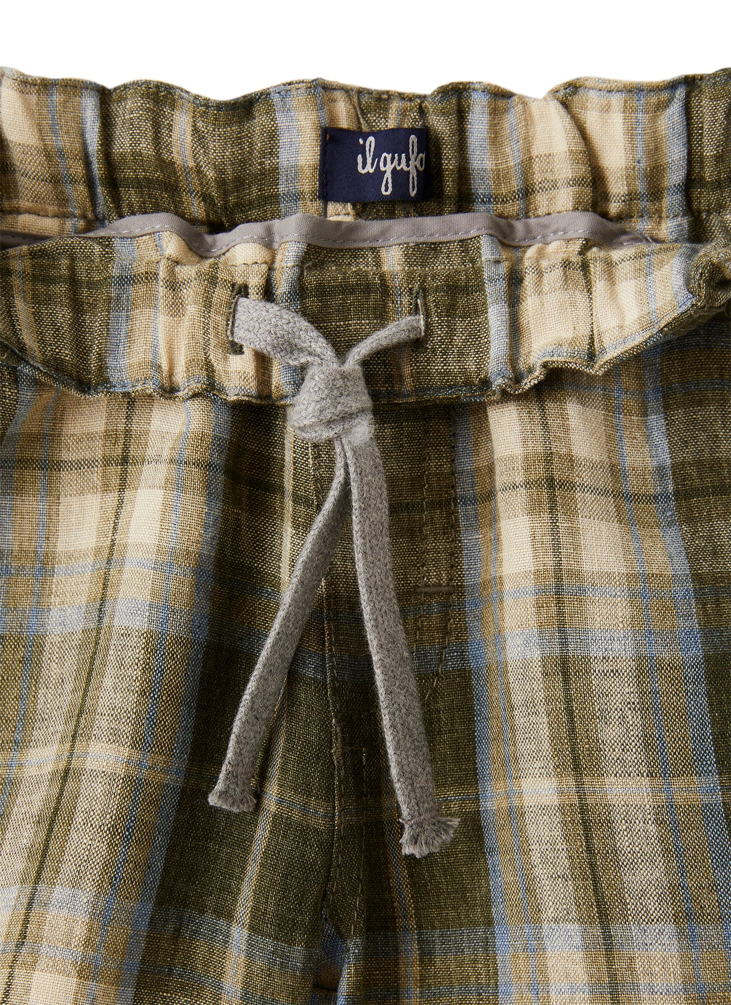 Bermuda Shorts in Madras-Patterned Linen | Olive Green