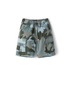 Cargo-Style Bermuda Shorts in Camouflage Canvas | Powder Blue