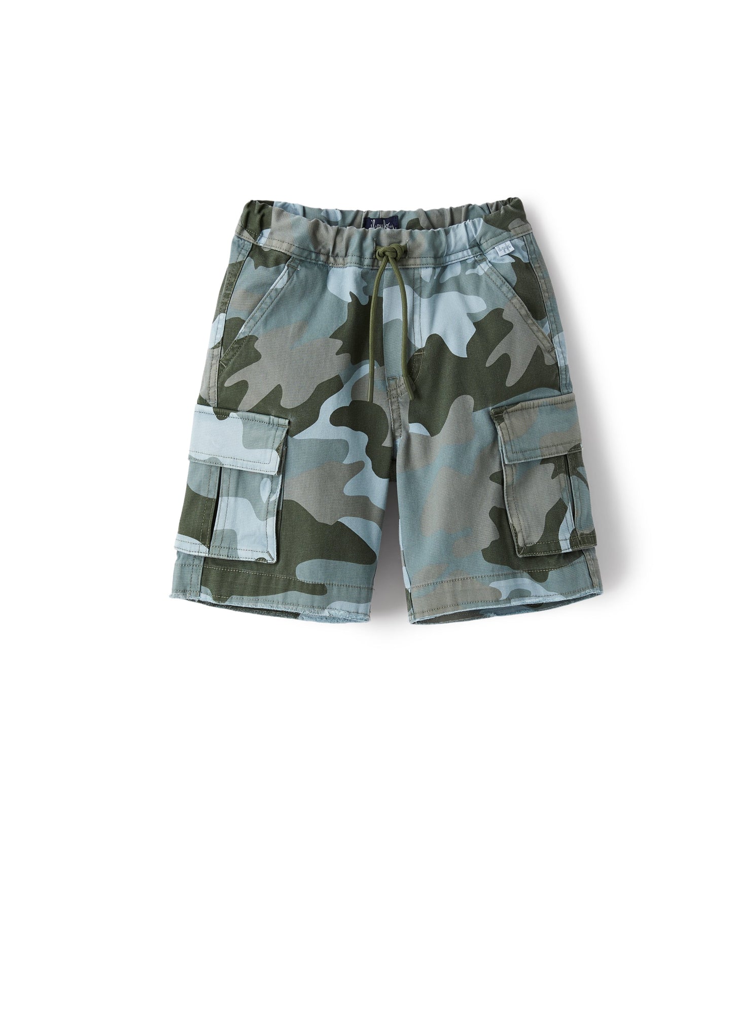Cargo-Style Bermuda Shorts in Camouflage Canvas | Powder Blue