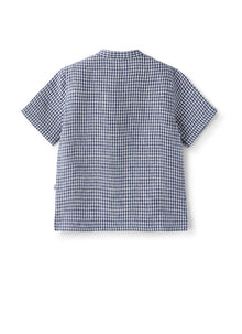 Mandarin-Collar Polo Shirt in Linen | Blue Elettrico Quadretto