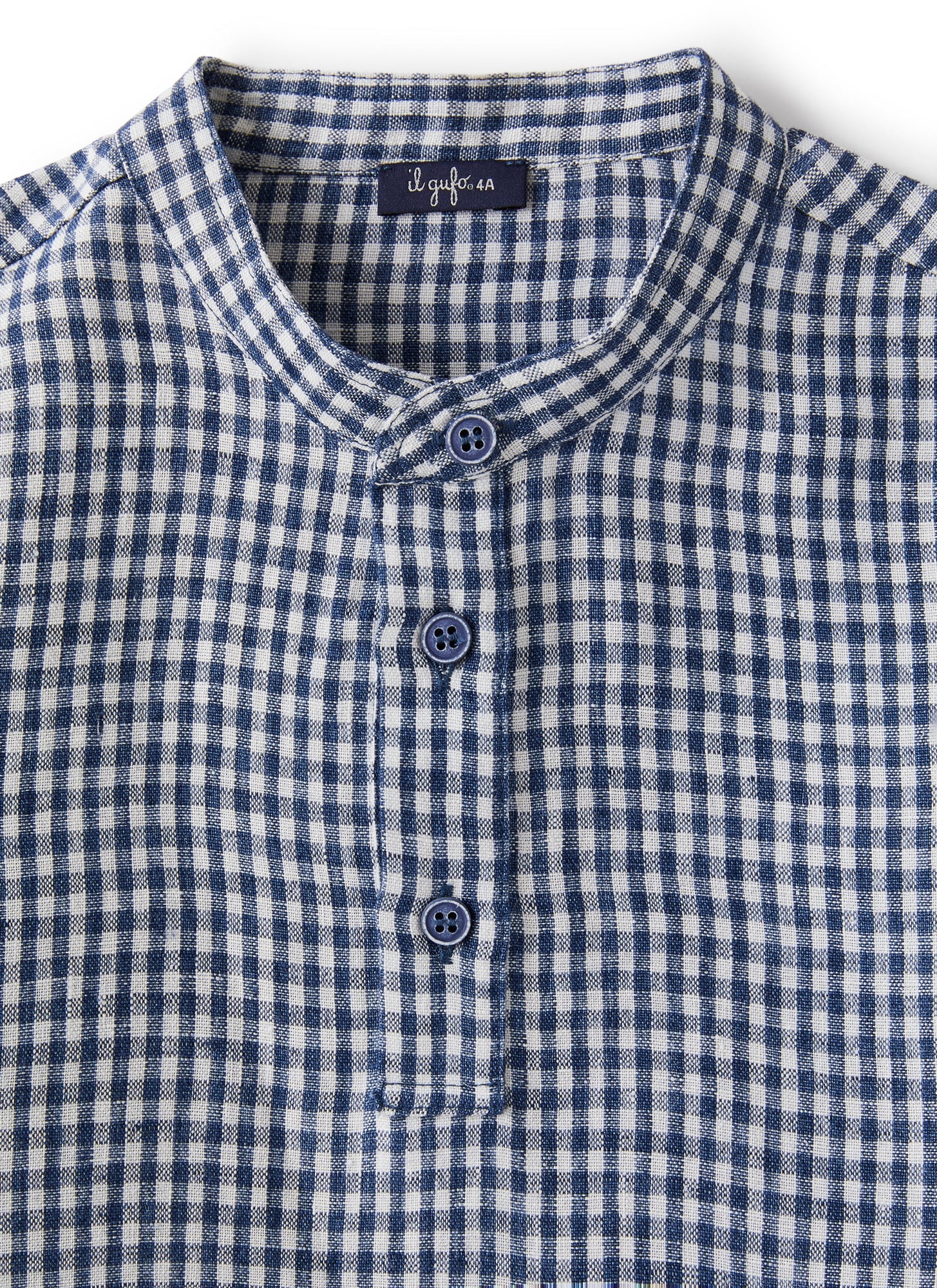 Mandarin-Collar Polo Shirt in Linen | Blue Elettrico Quadretto