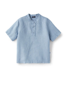Mandarin-Collar Polo Shirt in Linen | Powder Blue