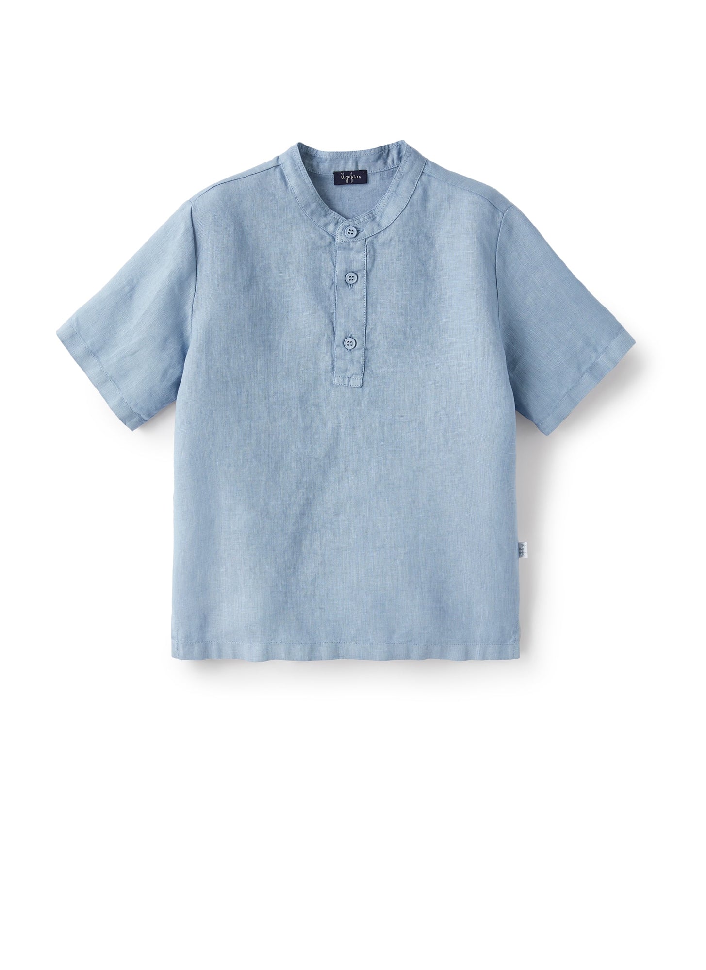 Mandarin-Collar Polo Shirt in Linen | Powder Blue