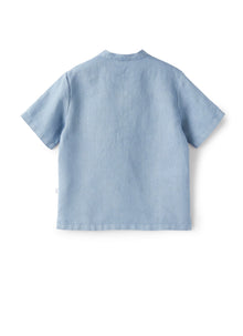 Mandarin-Collar Polo Shirt in Linen | Powder Blue