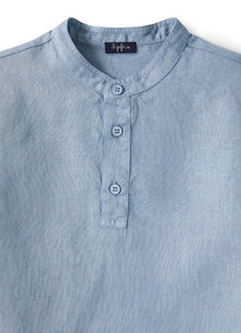 Mandarin-Collar Polo Shirt in Linen | Powder Blue