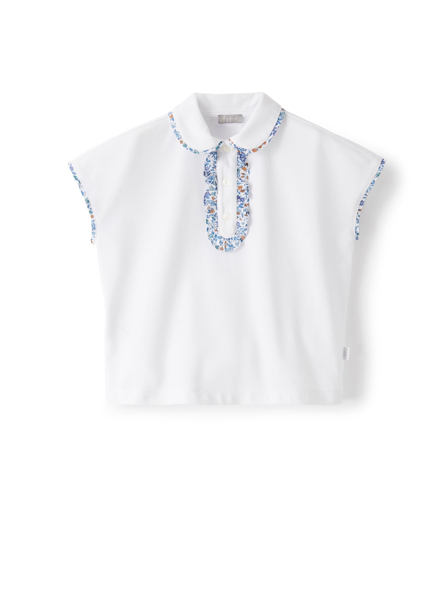Polo Shirt with Liberty Fabrics Trim | White/Airforce Blue