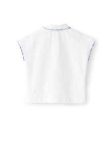 Polo Shirt with Liberty Fabrics Trim | White/Airforce Blue