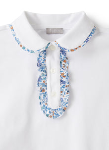 Polo Shirt with Liberty Fabrics Trim | White/Airforce Blue