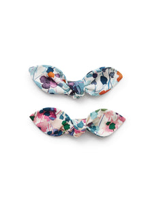 Clips with Floral-Printed Bow | Ciclamino/Acqua