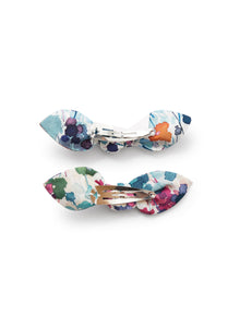 Clips with Floral-Printed Bow | Ciclamino/Acqua