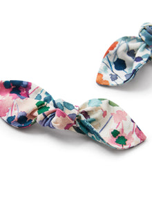 Clips with Floral-Printed Bow | Ciclamino/Acqua
