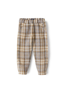 Trousers in Madras-Patterned Linen | Dark Beige