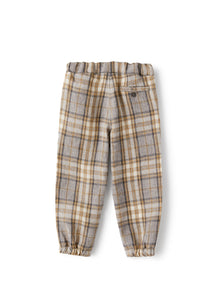 Trousers in Madras-Patterned Linen | Dark Beige