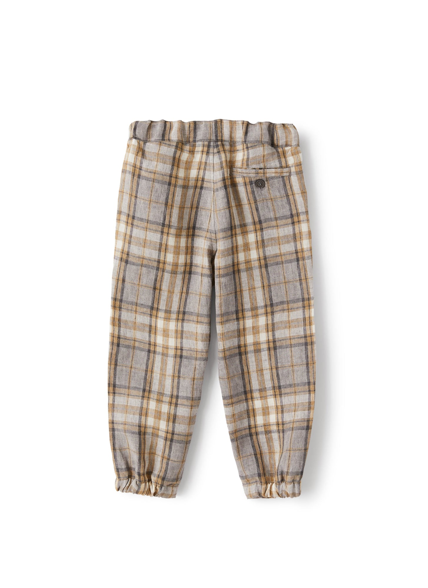 Trousers in Madras-Patterned Linen | Dark Beige
