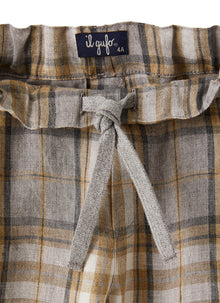 Trousers in Madras-Patterned Linen | Dark Beige