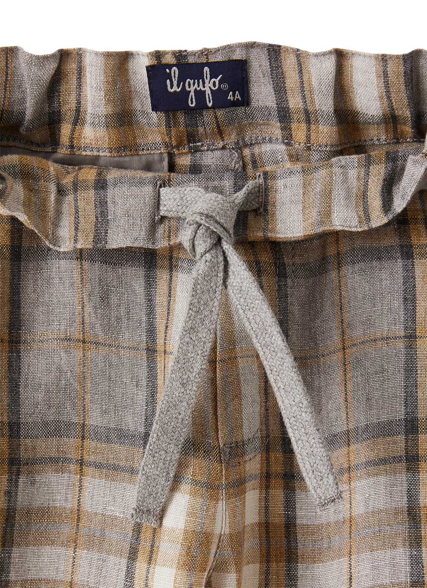 Trousers in Madras-Patterned Linen | Dark Beige