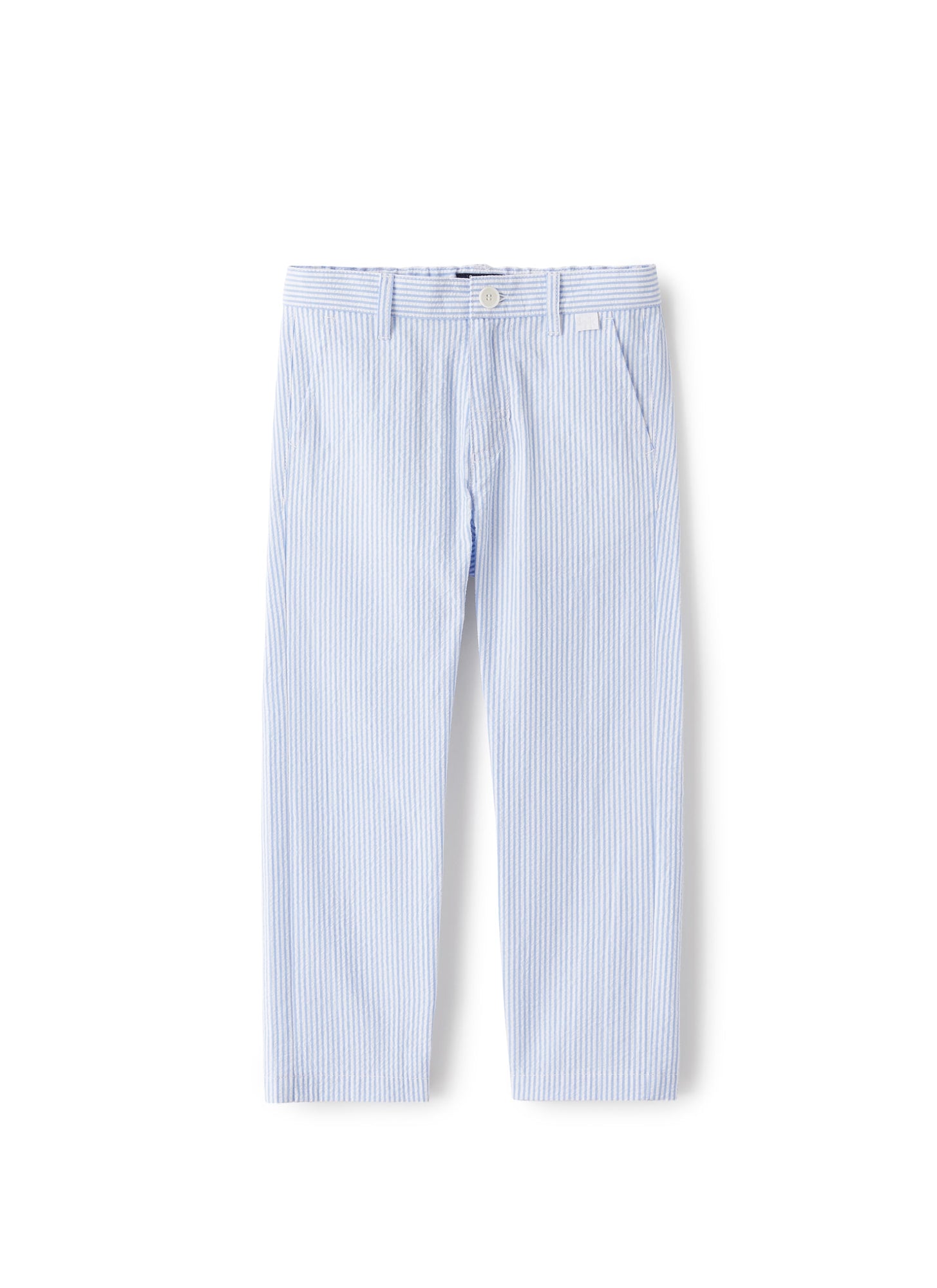 Trousers in Striped Seersucker | Light Blue