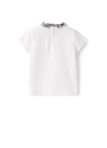 T-Shirt with Frayed Detailing | White/Indaco