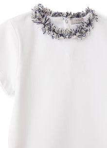 T-Shirt with Frayed Detailing | White/Indaco