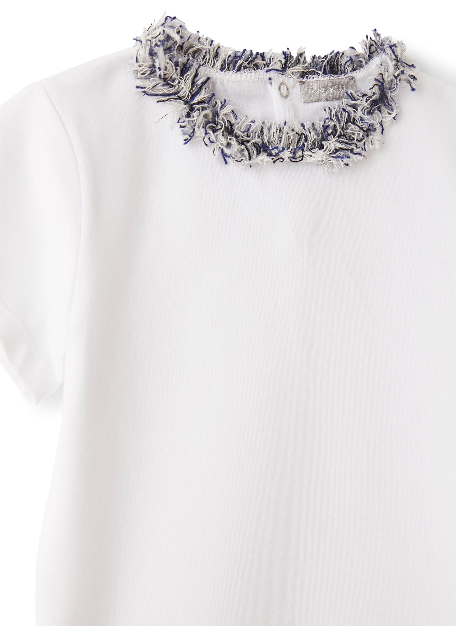 T-Shirt with Frayed Detailing | White/Indaco