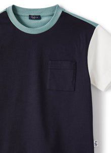 Jersey T-Shirt with Color-Block Pattern | Blue/Sage Green