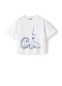 T-Shirt with Lighthouse Print | White/Indaco