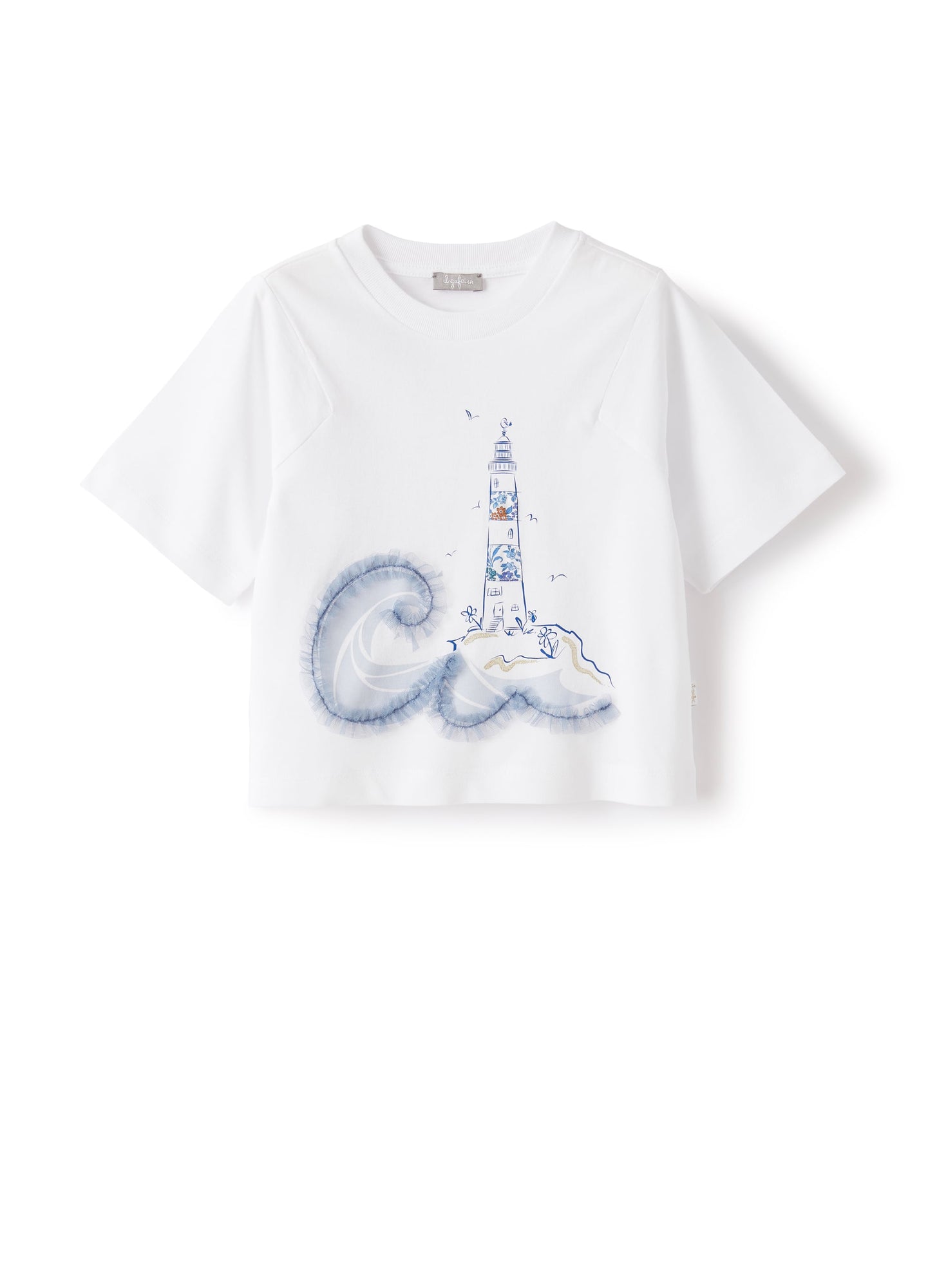 T-Shirt with Lighthouse Print | White/Indaco