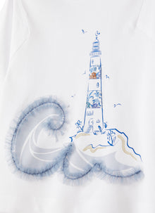 T-Shirt with Lighthouse Print | White/Indaco