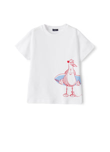 Jersey T-Shirt with Seagull Print | White/Red