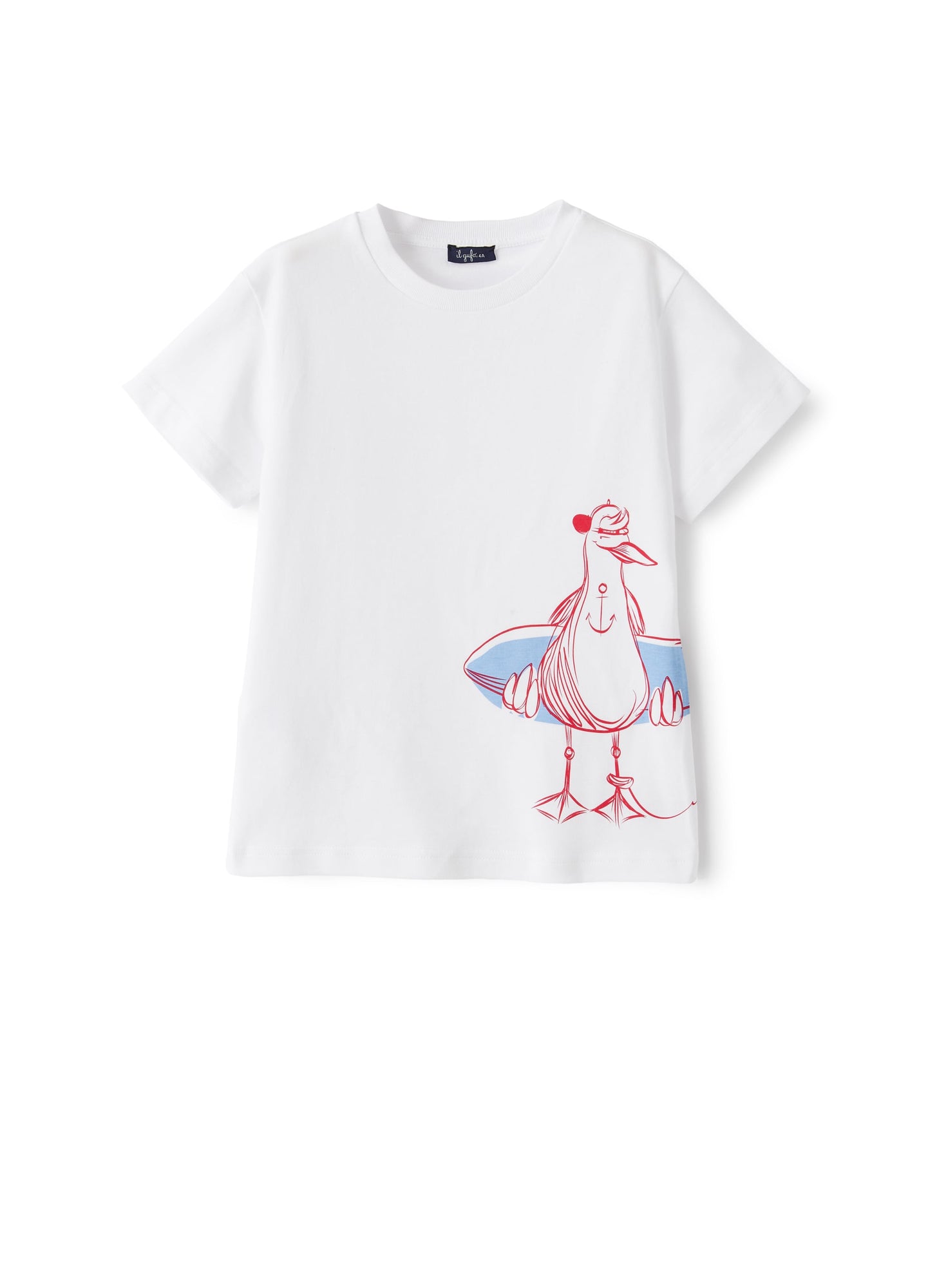 Jersey T-Shirt with Seagull Print | White/Red