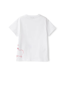 Jersey T-Shirt with Seagull Print | White/Red