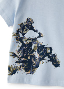 Jersey T-Shirt in Light with Quad Bike Print | Powder Blue/Green