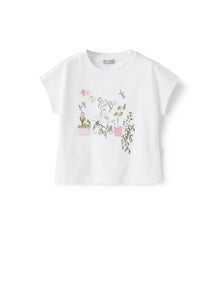T-Shirt with Print of Little Girl | White/Salvia
