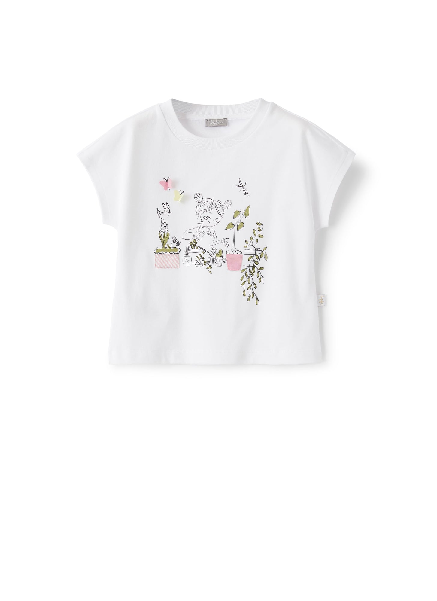 T-Shirt with Print of Little Girl | White/Salvia